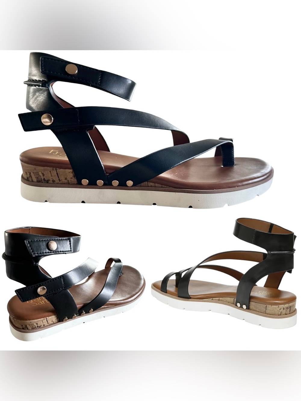 Franco Sarto Daven Black Strappy Sandals Women’s Size 9 New in Box Snap Closure
